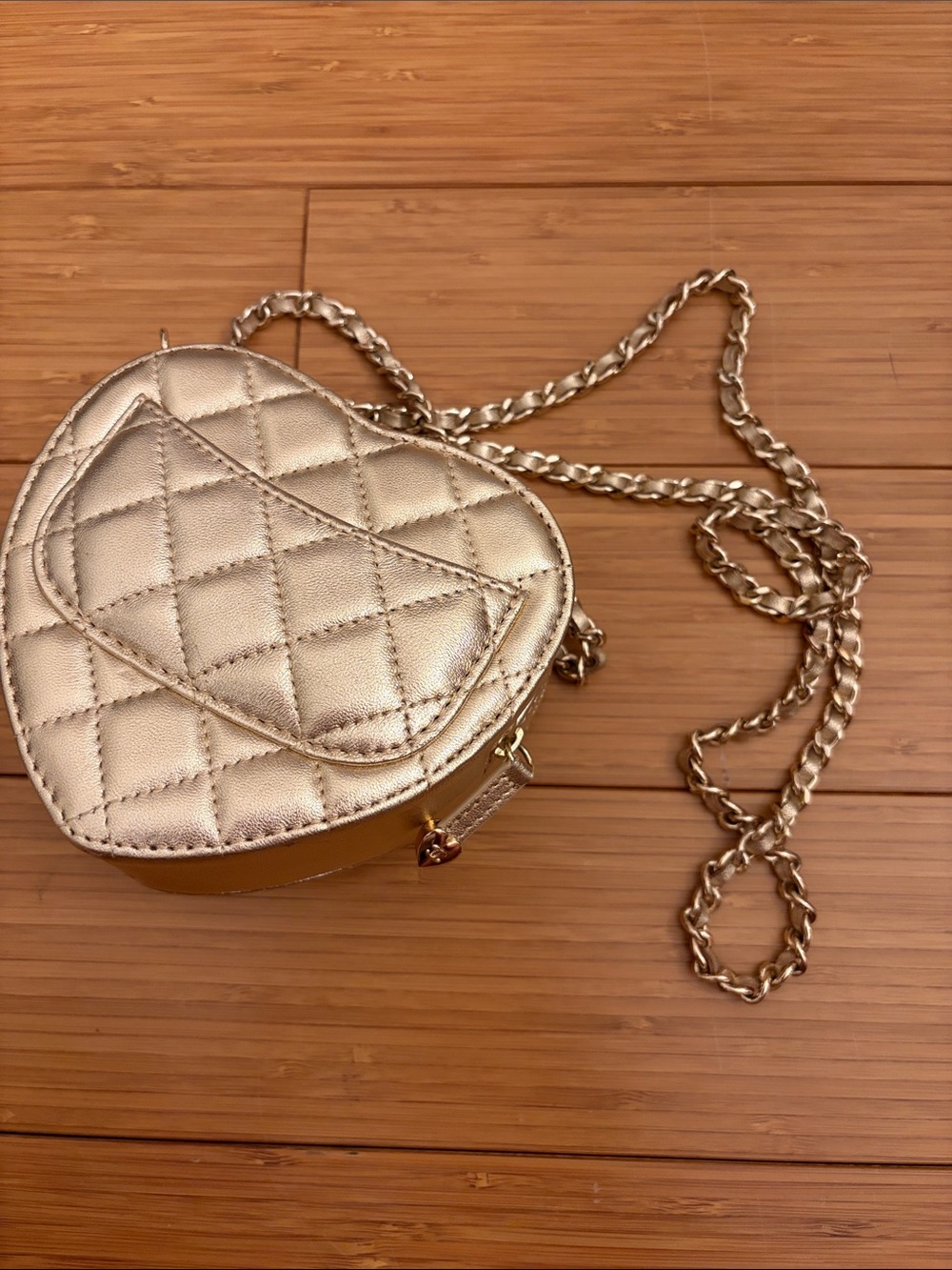 Quilted Metallic Heart Mini Crossbody Bag - Gold - Picture 2 of 8